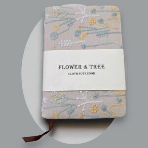 4" x 6" Linen Embroidery Journal Beige– A6 Cloth Notebook with Floral Detail